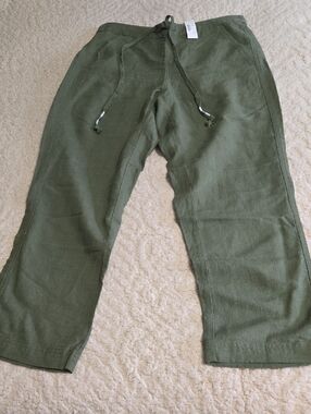 J. Crew Women's Olive Green Linen Casual Drawstring Pants